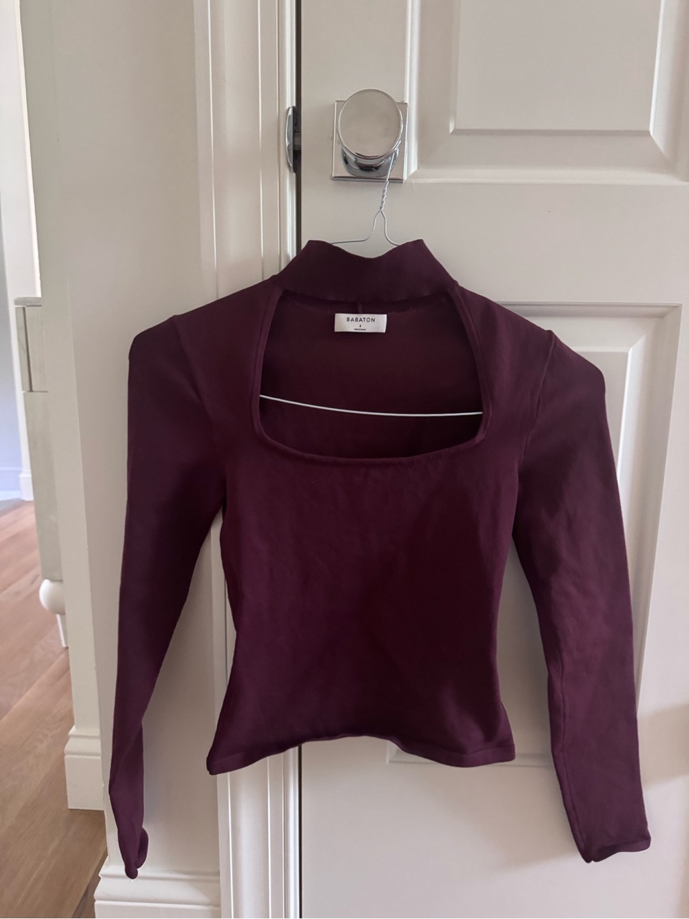 Babaton Plum Square-Neck Long Sleeve Top
